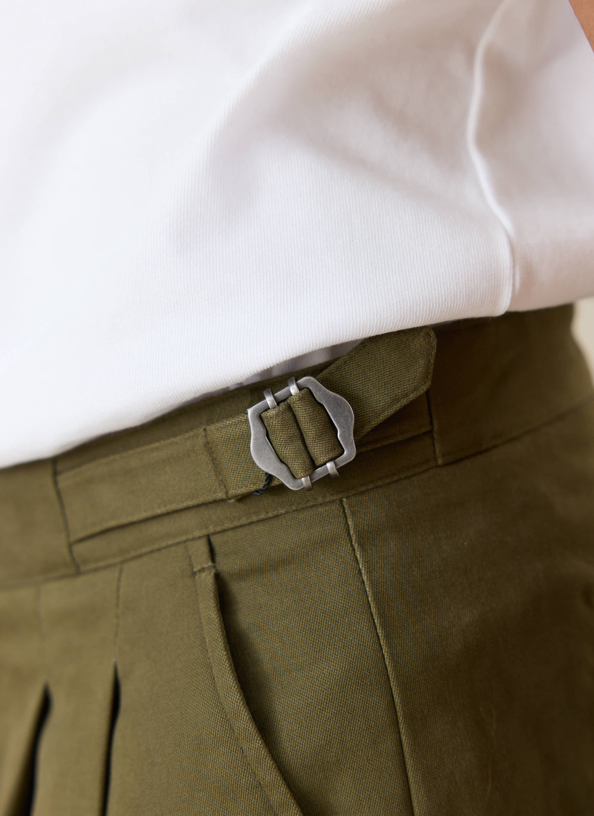 Men's Double Pleated Trousers - Brushed Moleskin - Forest Green - Percival | Percival Best Seller