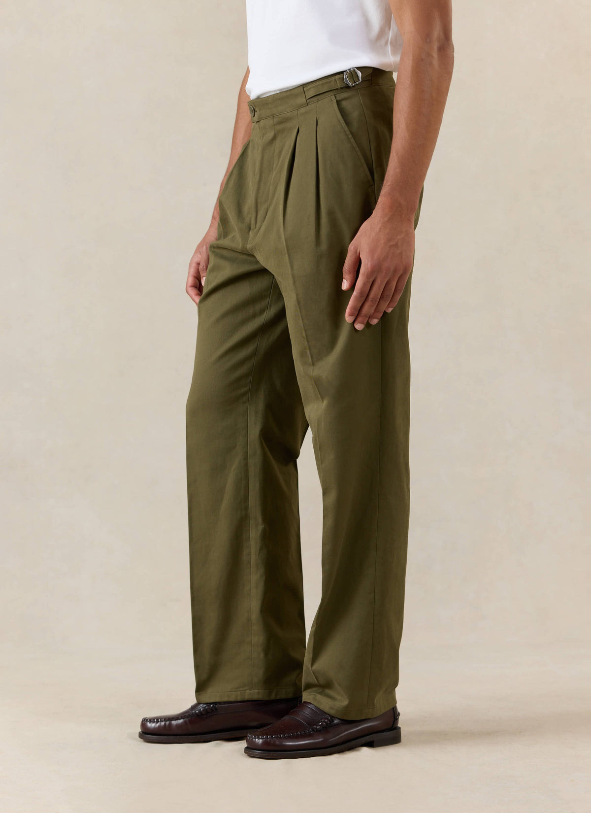 Men's Double Pleated Trousers - Brushed Moleskin - Forest Green - Percival | Percival Best Seller