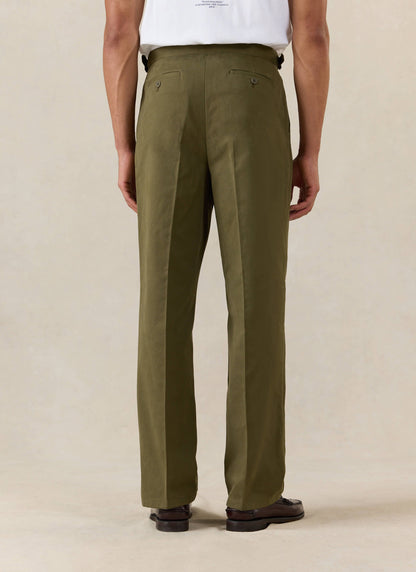 Men's Double Pleated Trousers - Brushed Moleskin - Forest Green - Percival | Percival Best Seller