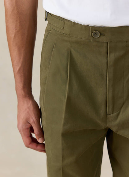Men's Double Pleated Trousers - Brushed Moleskin - Forest Green - Percival | Percival Best Seller