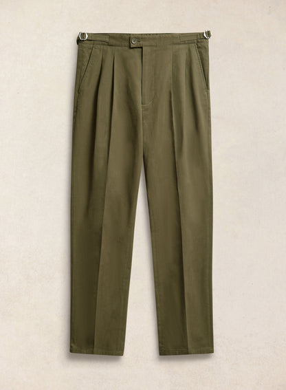 Men's Double Pleated Trousers - Brushed Moleskin - Forest Green - Percival | Percival Best Seller