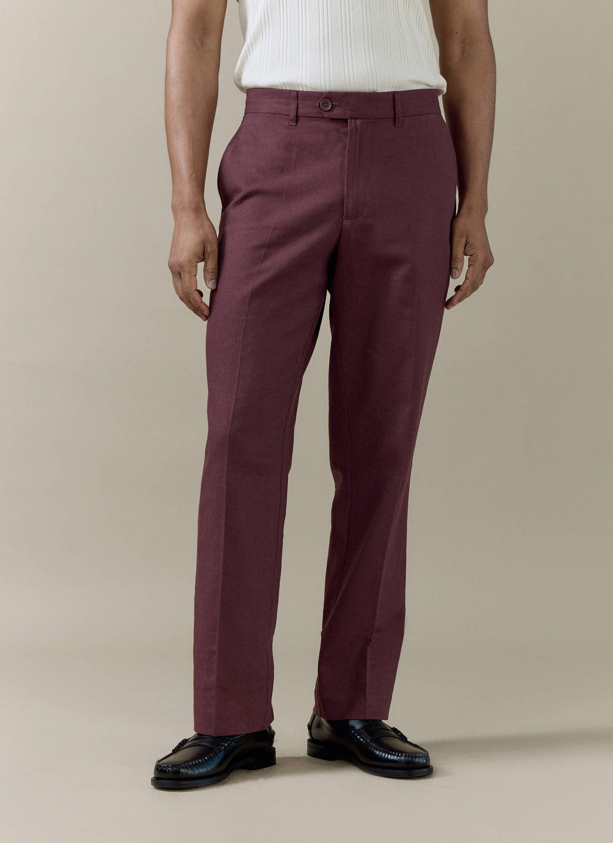 Men's Burgundy Tailored Trousers - Linen Cotton Blend | Percival Value