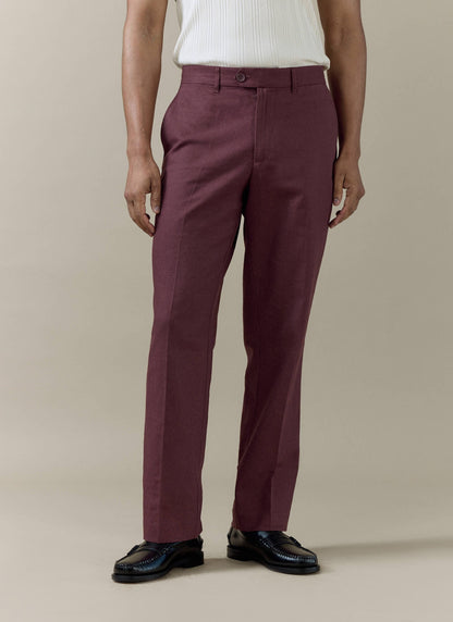 Men's Burgundy Tailored Trousers - Linen Cotton Blend | Percival Value