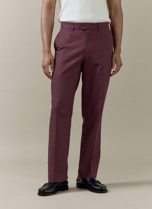 Men's Burgundy Tailored Trousers - Linen Cotton Blend | Percival Value