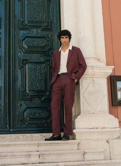 Men's Burgundy Tailored Trousers - Linen Cotton Blend | Percival Value