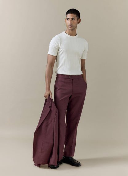 Men's Burgundy Tailored Trousers - Linen Cotton Blend | Percival Value