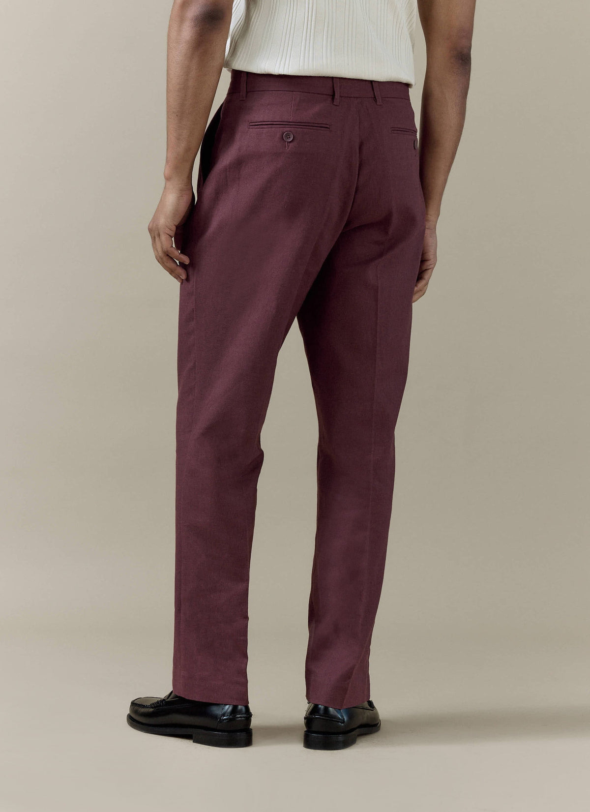 Men's Burgundy Tailored Trousers - Linen Cotton Blend | Percival Value