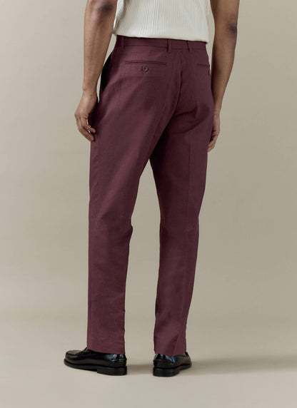 Men's Burgundy Tailored Trousers - Linen Cotton Blend | Percival Value
