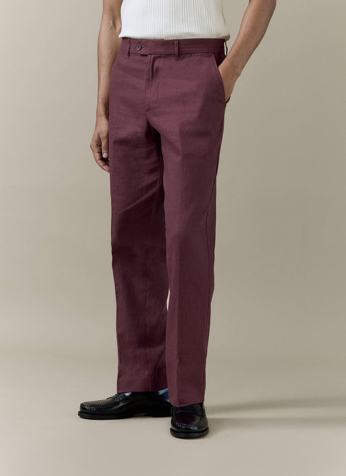 Men's Burgundy Tailored Trousers - Linen Cotton Blend | Percival Value