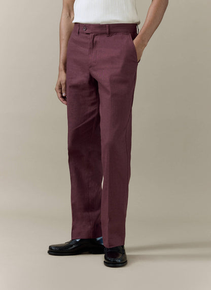 Men's Burgundy Tailored Trousers - Linen Cotton Blend | Percival Value