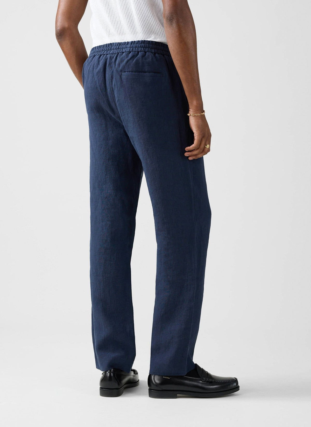 Men's Linen Trousers - Lorena Wide Leg - Navy Blue | Percival Special Offer