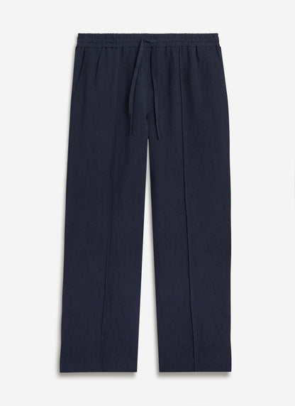 Men's Linen Trousers - Lorena Wide Leg - Navy Blue | Percival Special Offer