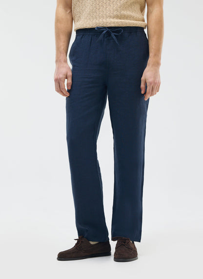 Men's Linen Trousers - Wide Leg - Navy | Percival Hot Sale