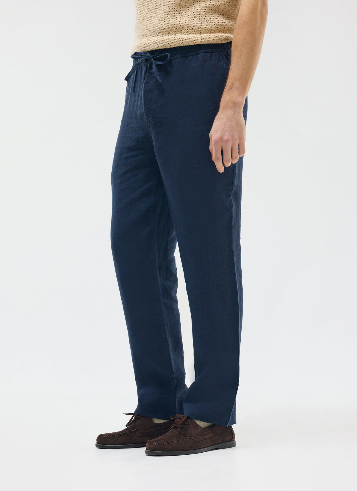 Men's Linen Trousers - Wide Leg - Navy | Percival Hot Sale