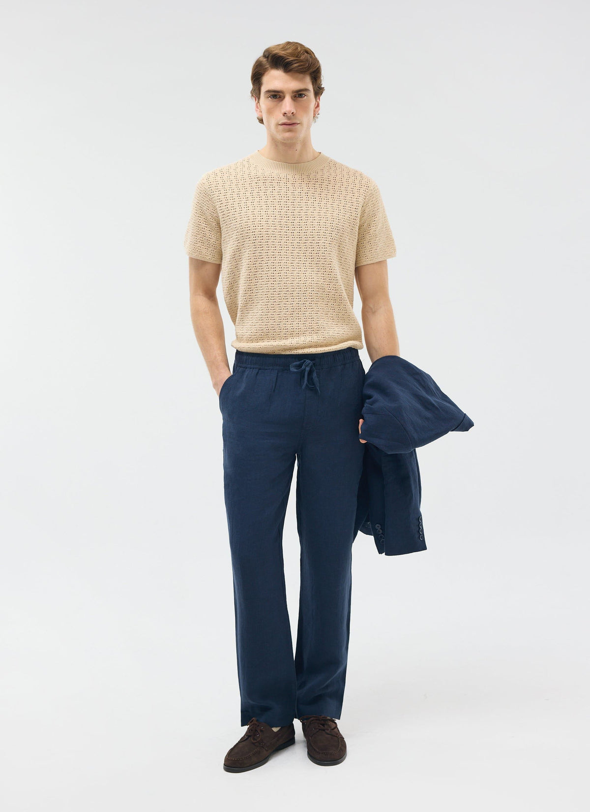 Men's Linen Trousers - Wide Leg - Navy | Percival Hot Sale
