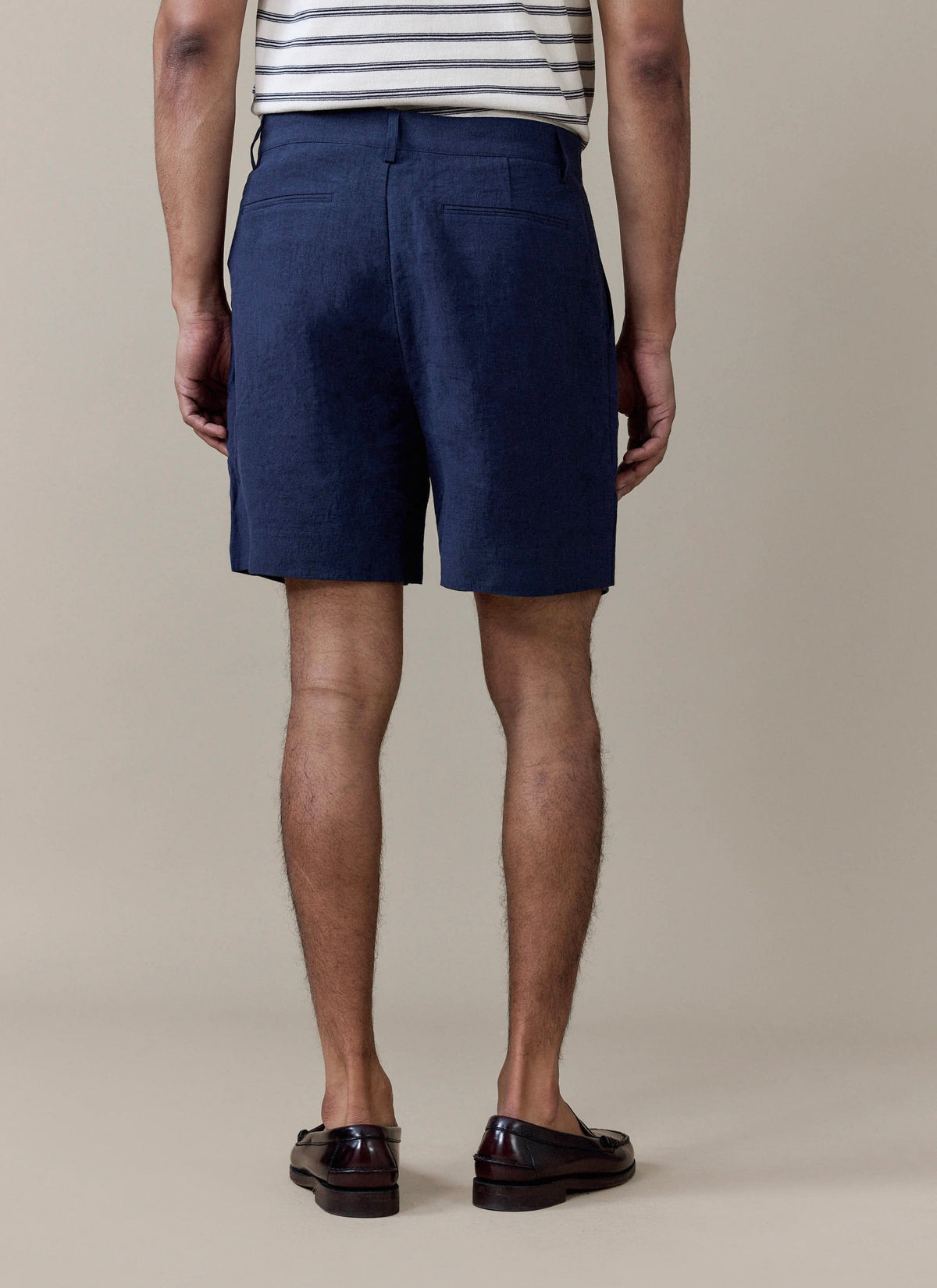 Men's Navy Pleated Tailored Linen Shorts | Percival Signature