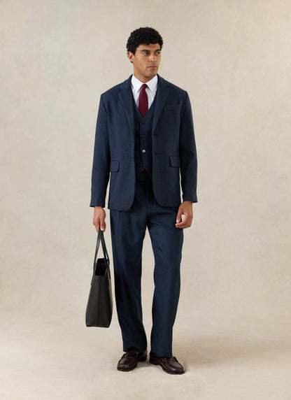 Men's Navy Herringbone Wool Tailored Waistcoat - Percival | Percival Sale