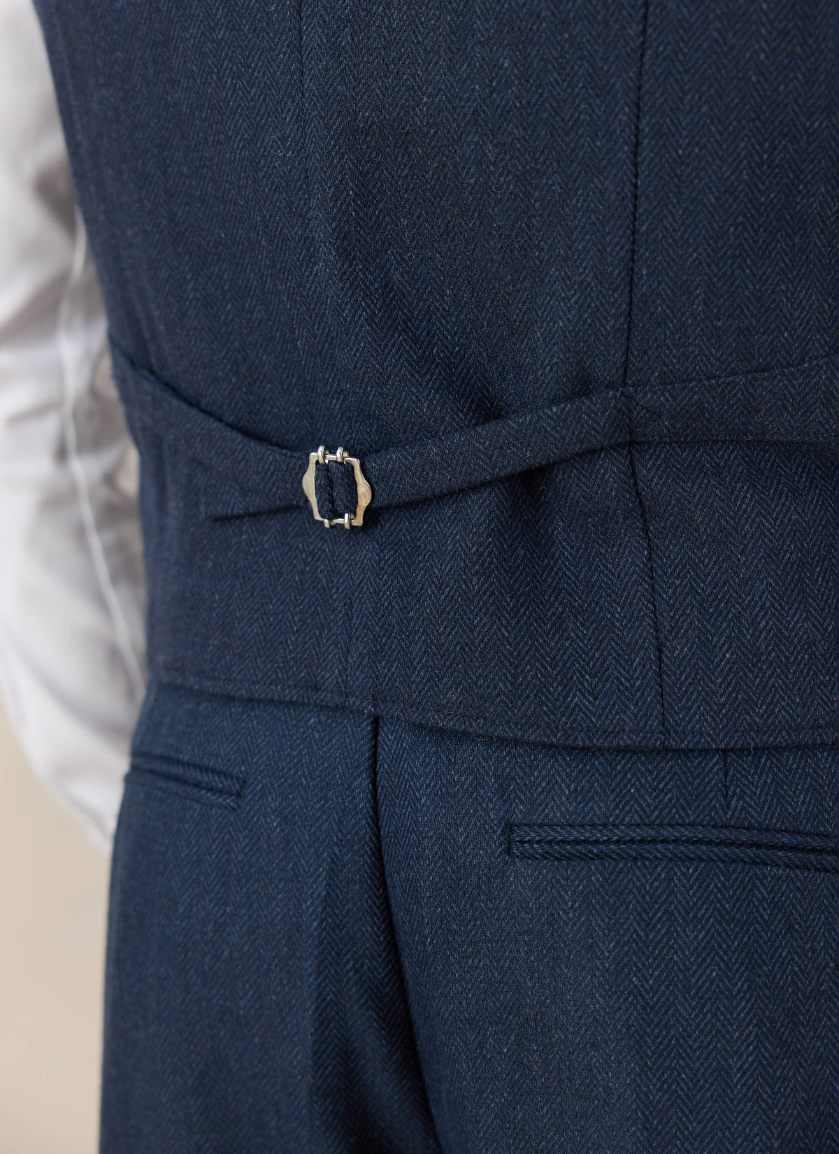 Men's Navy Herringbone Wool Tailored Waistcoat - Percival | Percival Sale