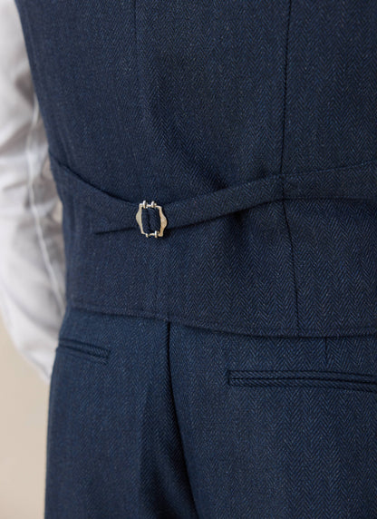 Men's Navy Herringbone Wool Tailored Waistcoat - Percival | Percival Sale