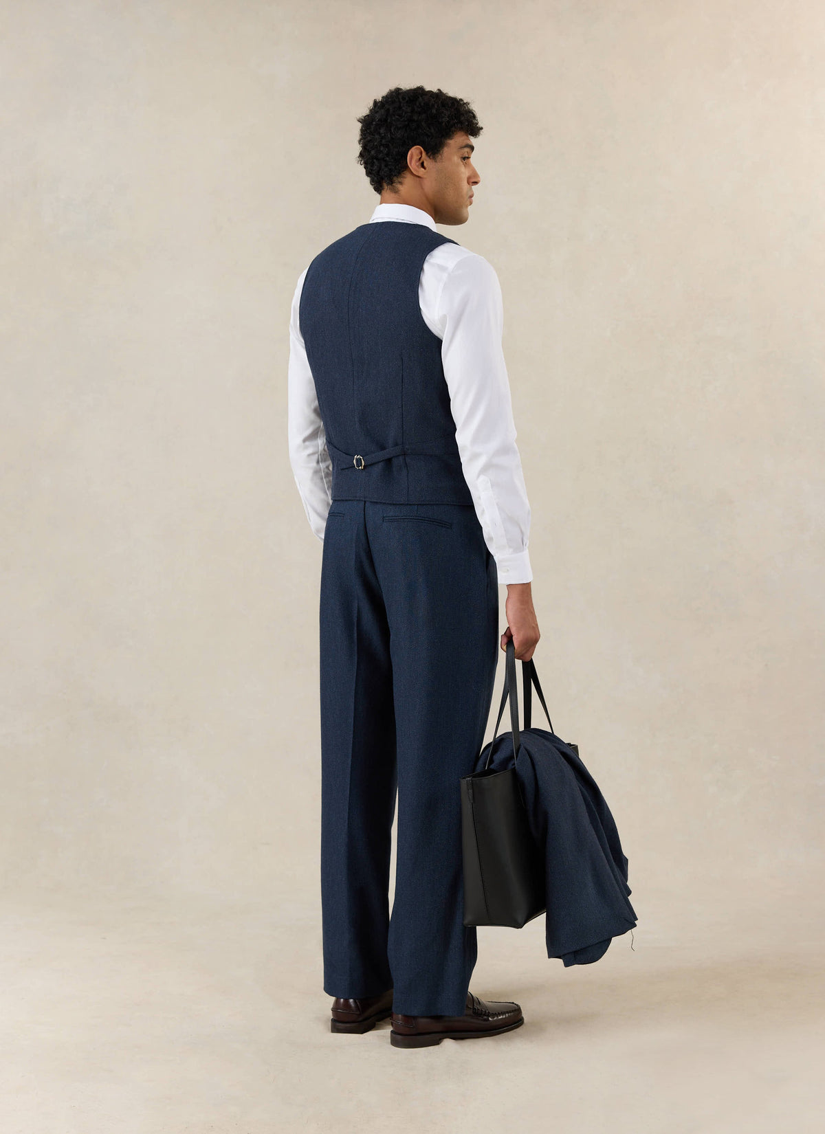 Men's Navy Herringbone Wool Tailored Waistcoat - Percival | Percival Sale