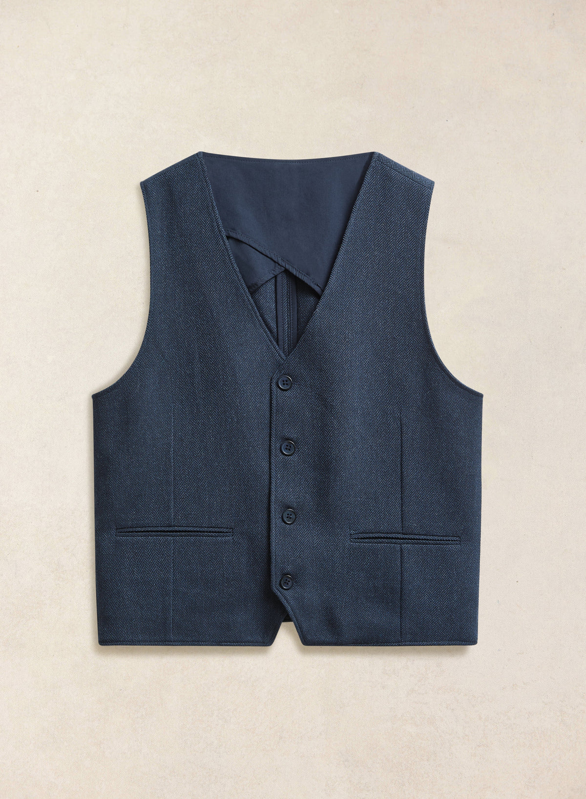 Men's Navy Herringbone Wool Tailored Waistcoat - Percival | Percival Sale