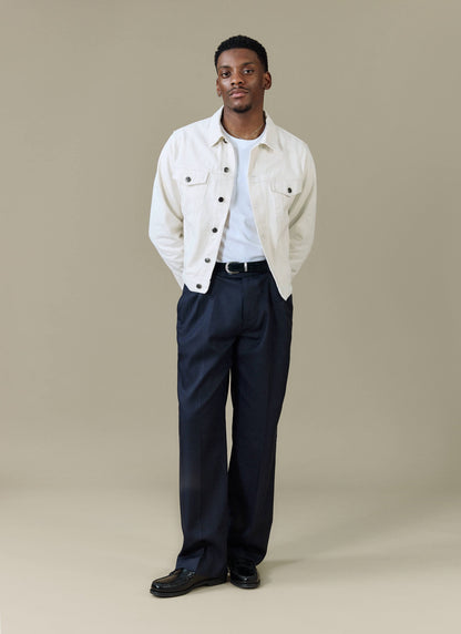 Men's Pleated Trousers - Relaxed Fit - Navy Blue - Lyocell | Percival Essential