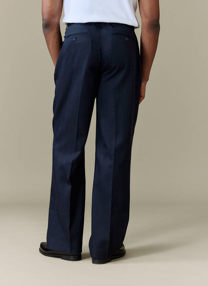 Men's Pleated Trousers - Relaxed Fit - Navy Blue - Lyocell | Percival Essential