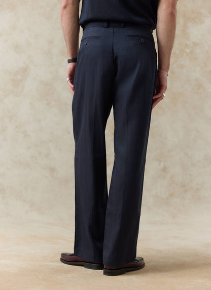Men's Pleated Trousers - Relaxed Fit - Navy Blue - Lyocell | Percival Essential