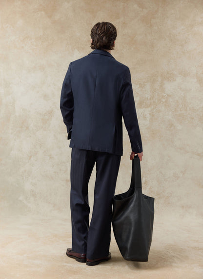 Men's Pleated Trousers - Relaxed Fit - Navy Blue - Lyocell | Percival Essential