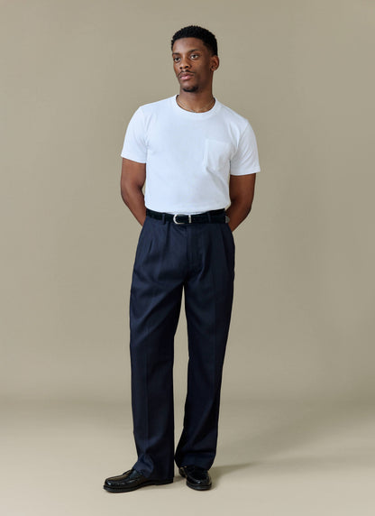 Men's Pleated Trousers - Relaxed Fit - Navy Blue - Lyocell | Percival Essential