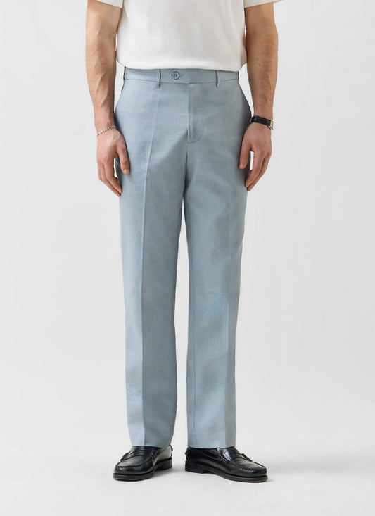 Men's Tailored Linen Trousers - Straight Leg - Light Blue | Percival Everyday