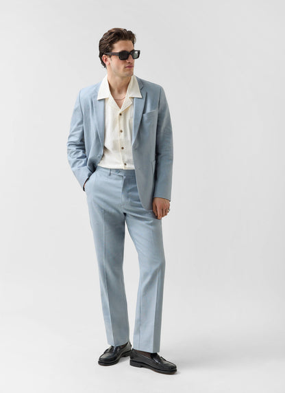 Men's Tailored Linen Trousers - Straight Leg - Light Blue | Percival Everyday
