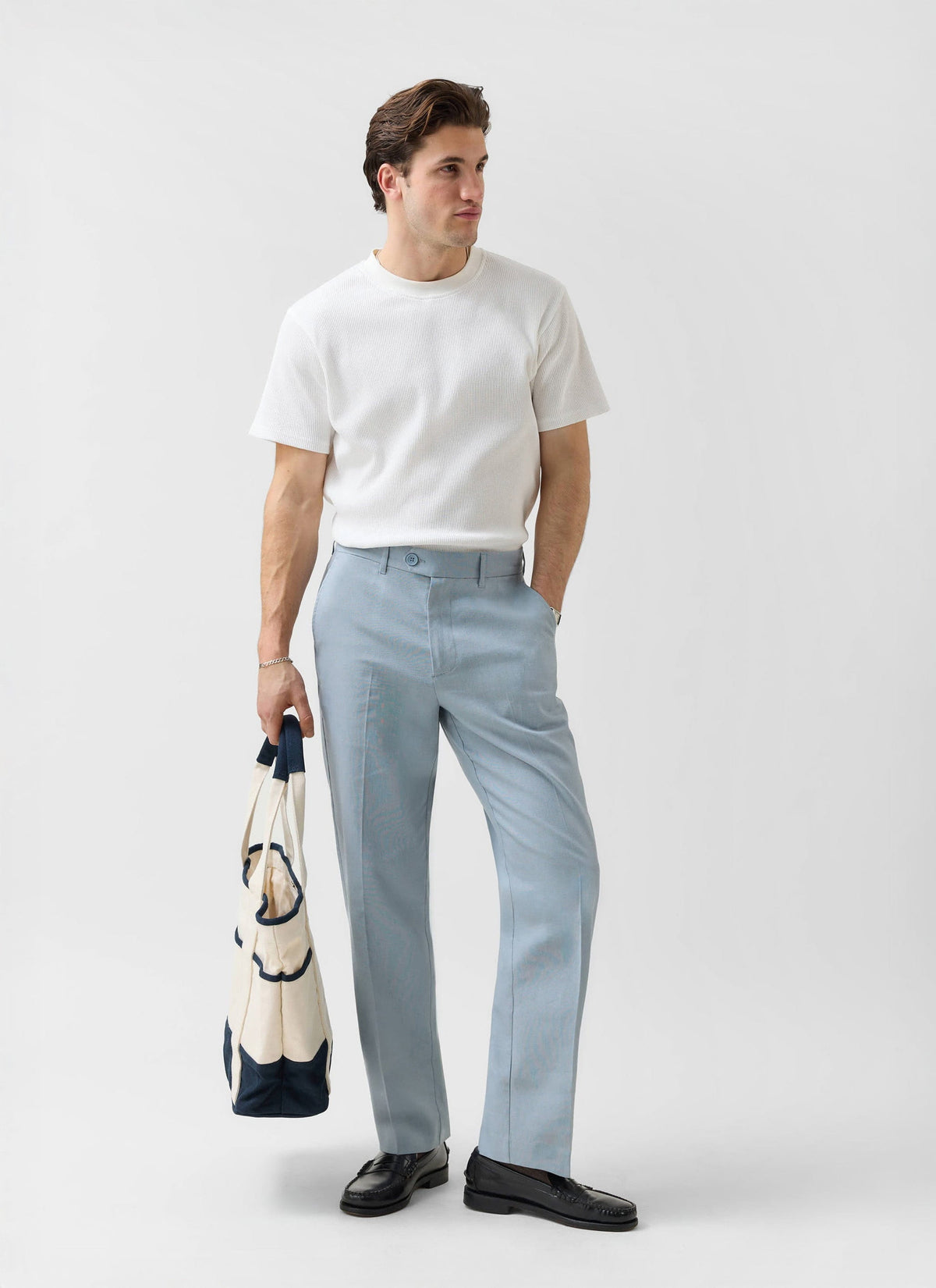 Men's Tailored Linen Trousers - Straight Leg - Light Blue | Percival Everyday