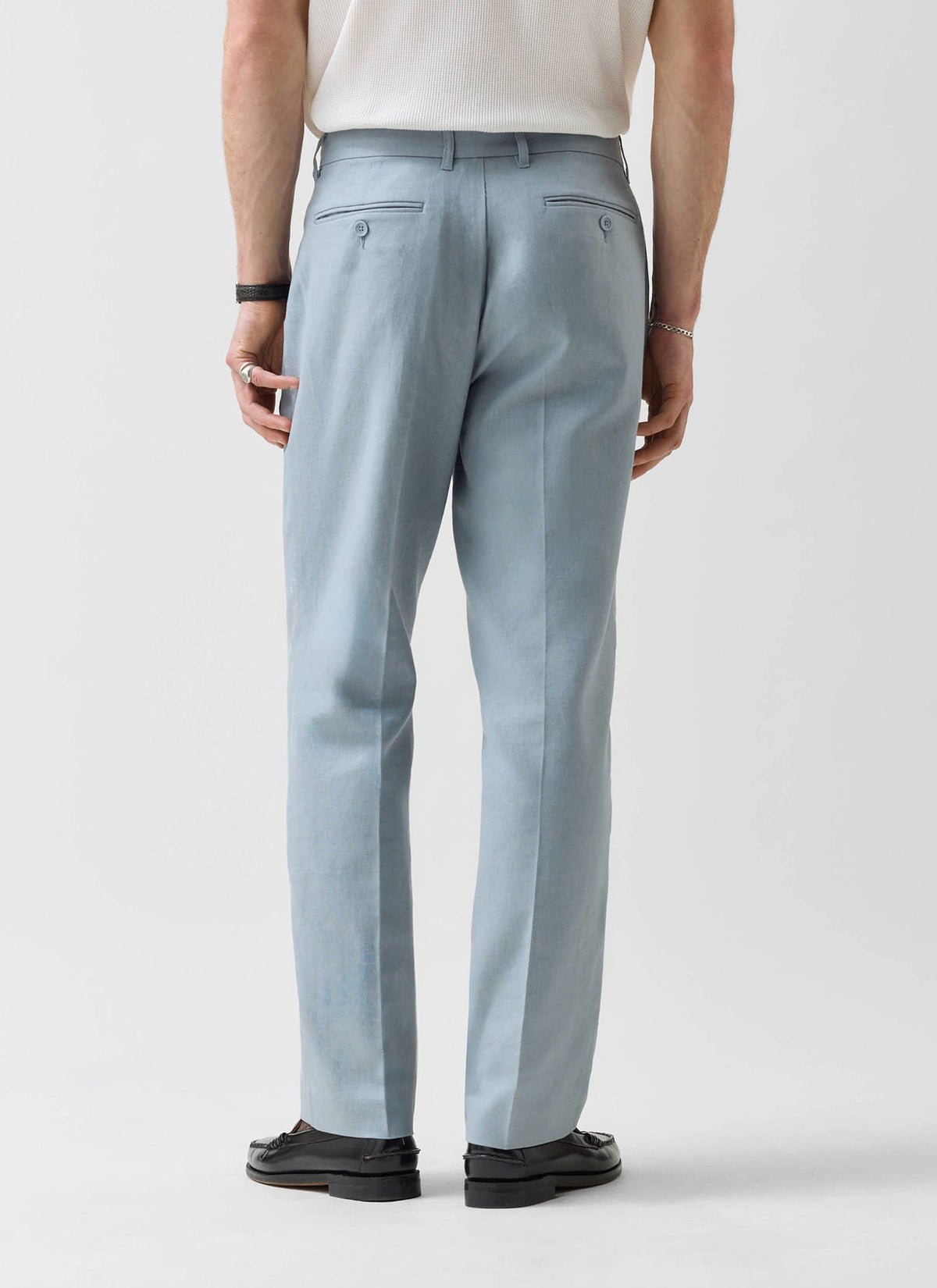 Men's Tailored Linen Trousers - Straight Leg - Light Blue | Percival Everyday