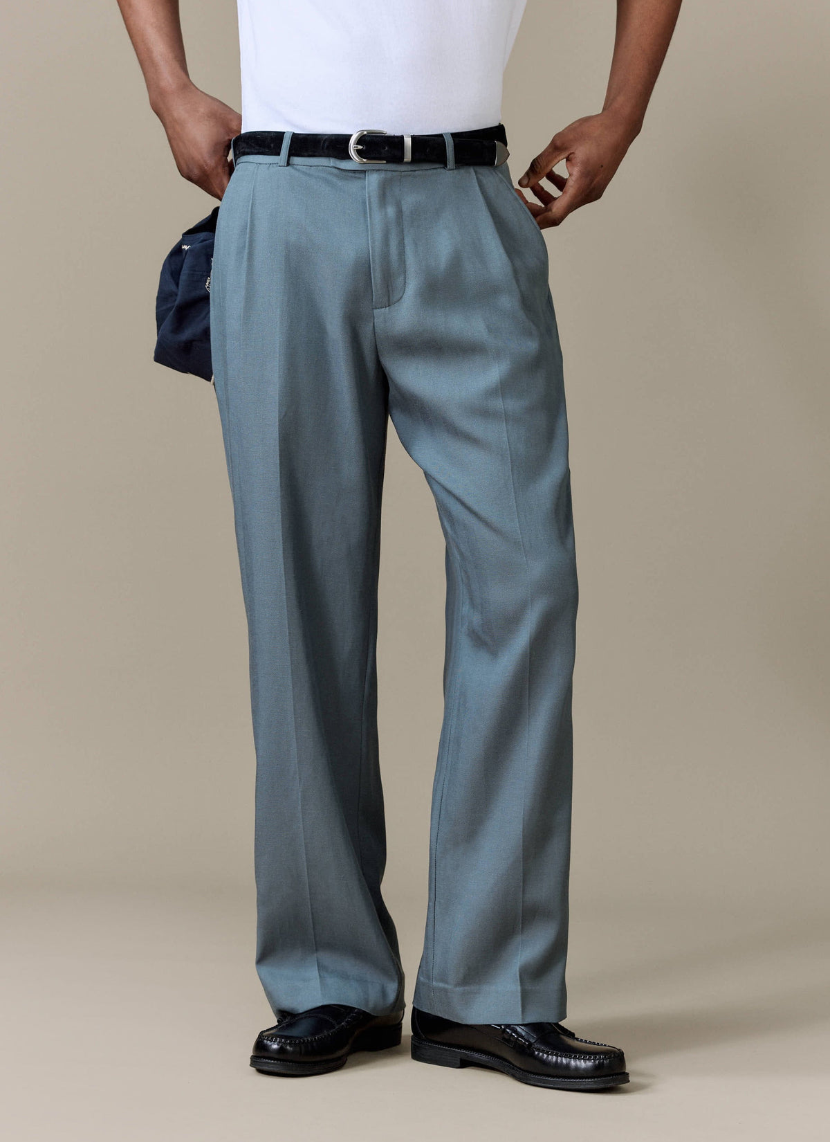 Men's Pleated Trousers - Relaxed Fit - Slate Blue - Lyocell | Percival Best Price