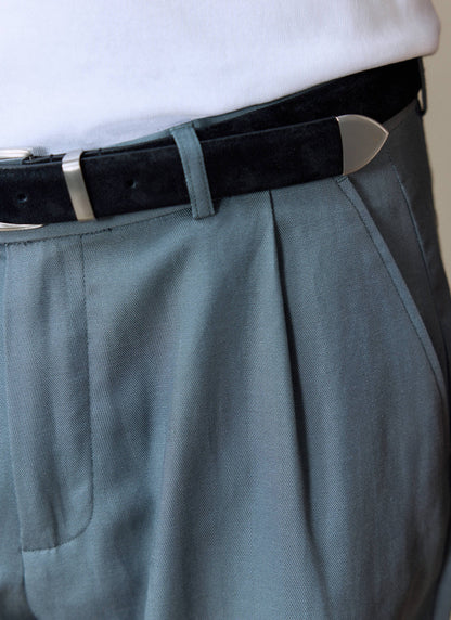 Men's Pleated Trousers - Relaxed Fit - Slate Blue - Lyocell | Percival Best Price