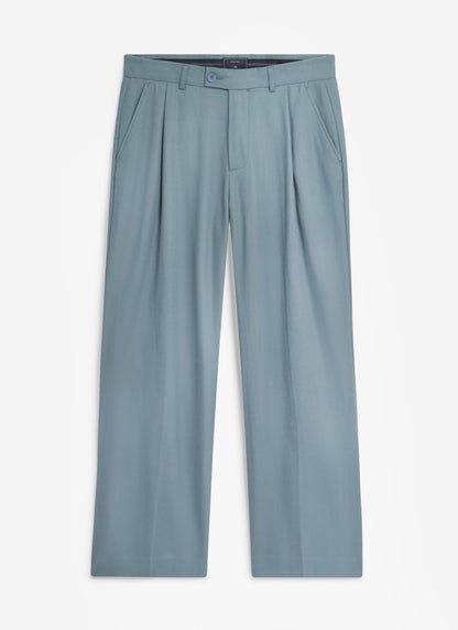 Men's Pleated Trousers - Relaxed Fit - Slate Blue - Lyocell | Percival Best Price
