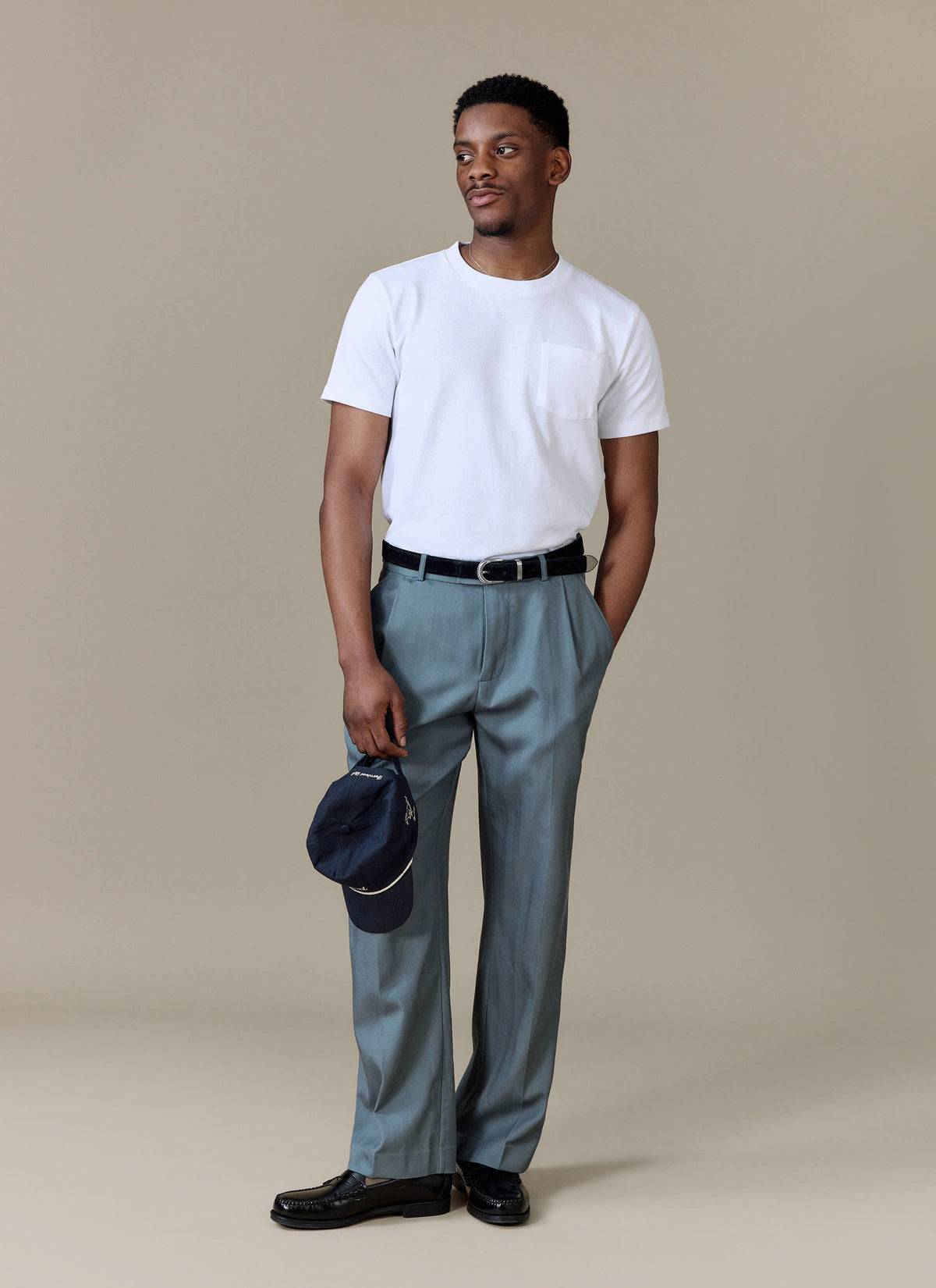 Men's Pleated Trousers - Relaxed Fit - Slate Blue - Lyocell | Percival Best Price