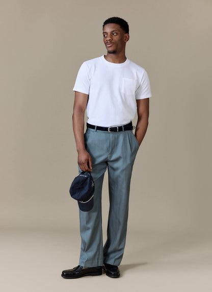 Men's Pleated Trousers - Relaxed Fit - Slate Blue - Lyocell | Percival Best Price