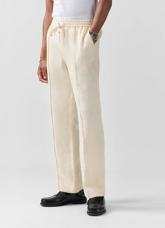 Men's Linen Trousers - Lorena Wide Leg - Cream | Percival Great Value