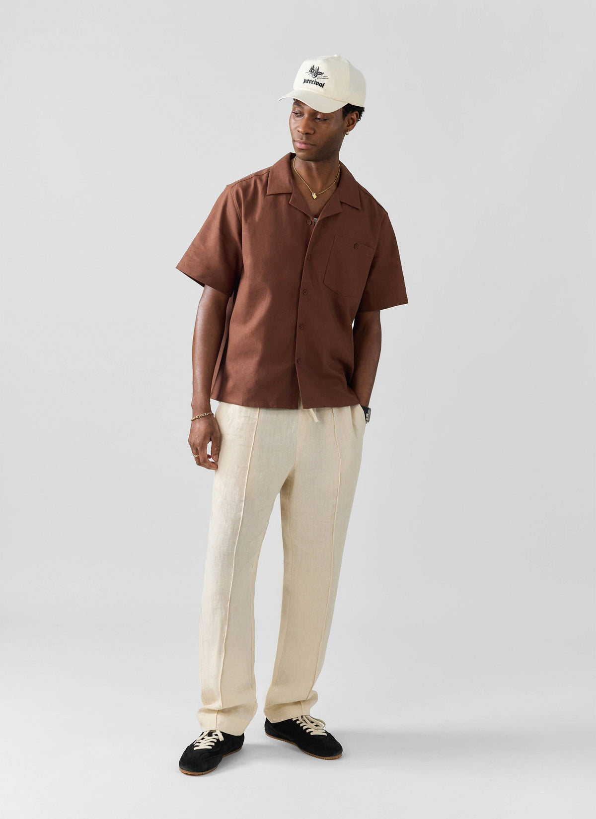 Men's Linen Trousers - Lorena Wide Leg - Cream | Percival Great Value