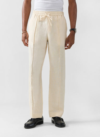 Men's Linen Trousers - Lorena Wide Leg - Cream | Percival Great Value