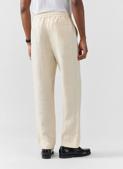 Men's Linen Trousers - Lorena Wide Leg - Cream | Percival Great Value