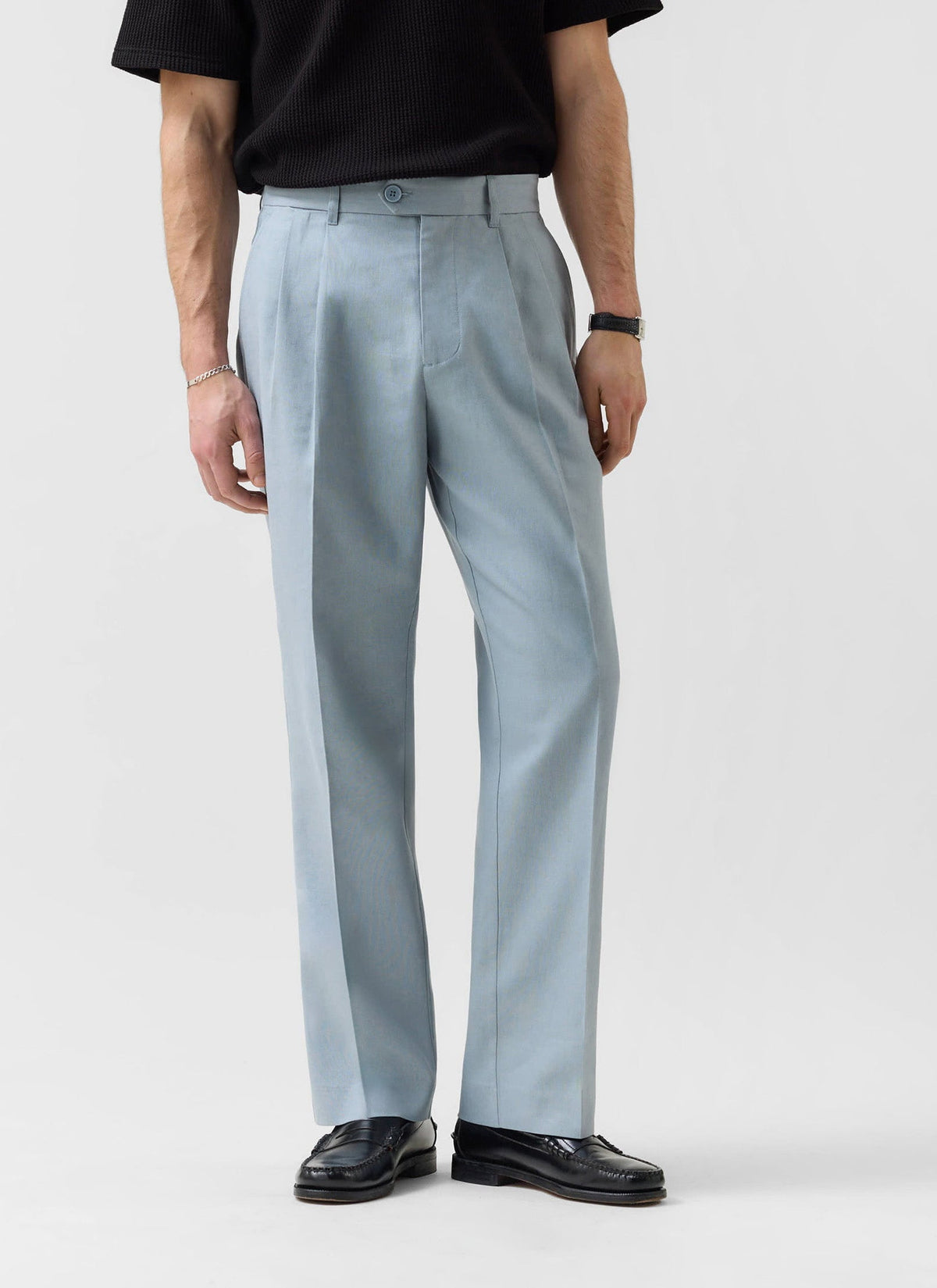 Men's Pleated Trousers - Tailored Linen Suits - Light Blue | Percival Sale