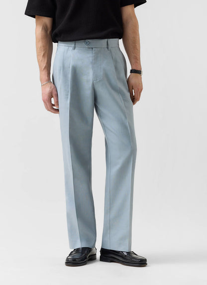 Men's Pleated Trousers - Tailored Linen Suits - Light Blue | Percival Sale