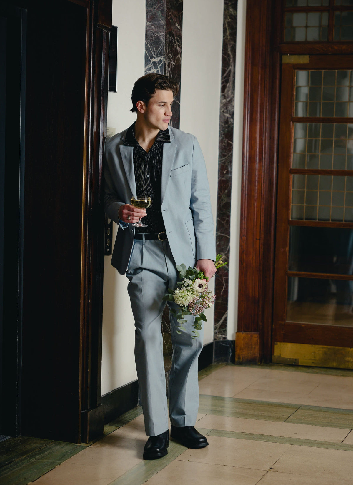 Men's Pleated Trousers - Tailored Linen Suits - Light Blue | Percival Sale