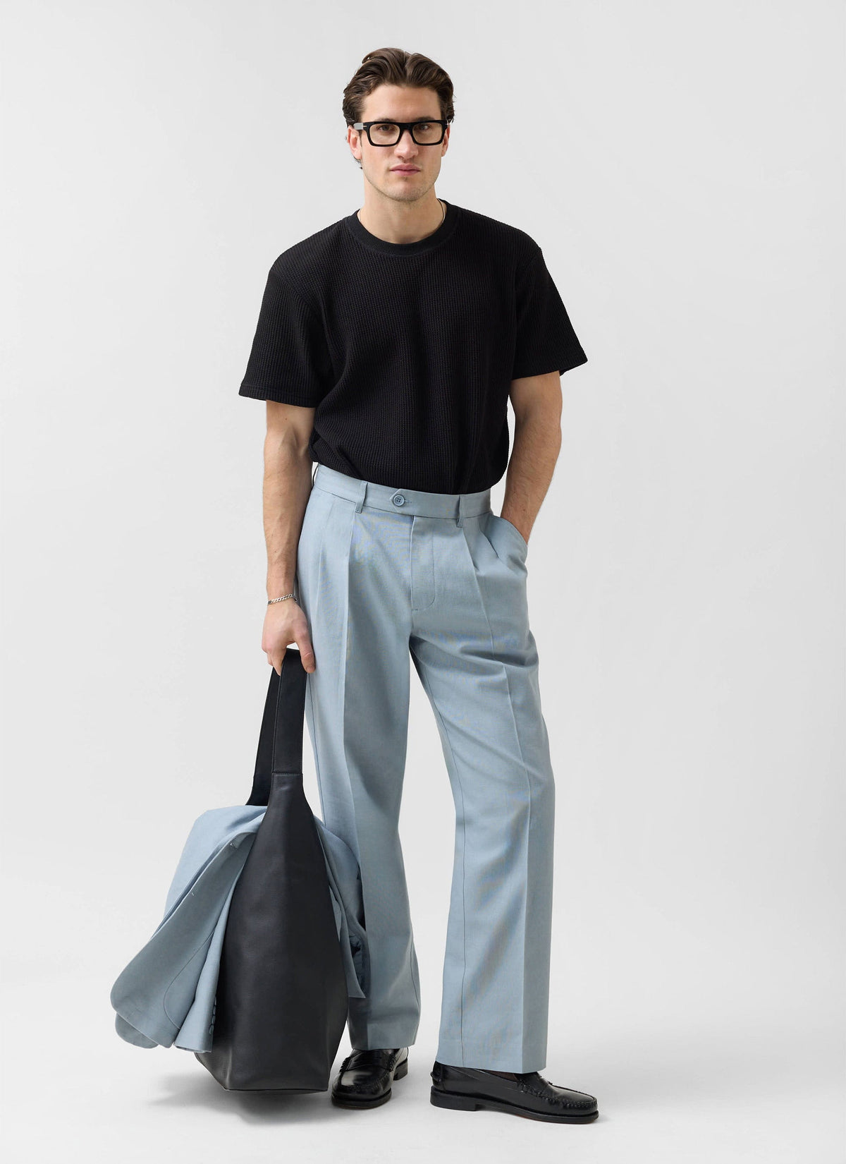 Men's Pleated Trousers - Tailored Linen Suits - Light Blue | Percival Sale