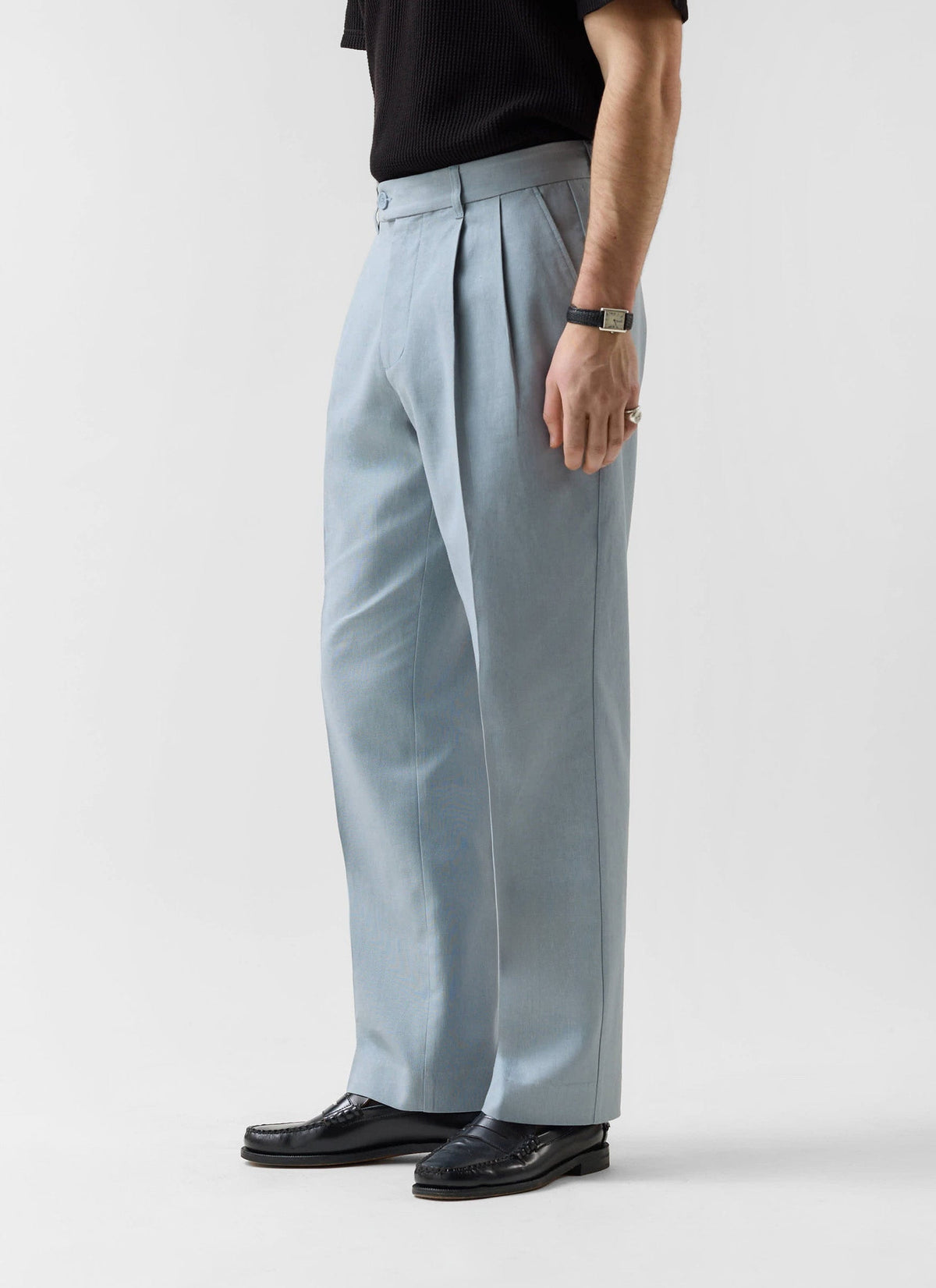 Men's Pleated Trousers - Tailored Linen Suits - Light Blue | Percival Sale