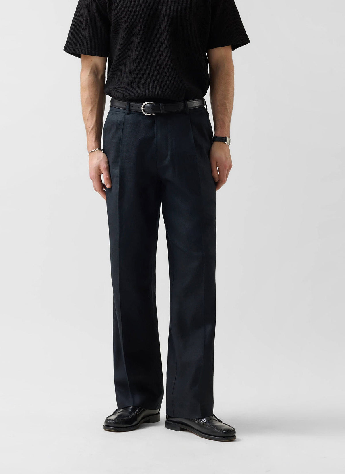 Wide Leg Trousers - Linen - Black | Percival Hot Sale