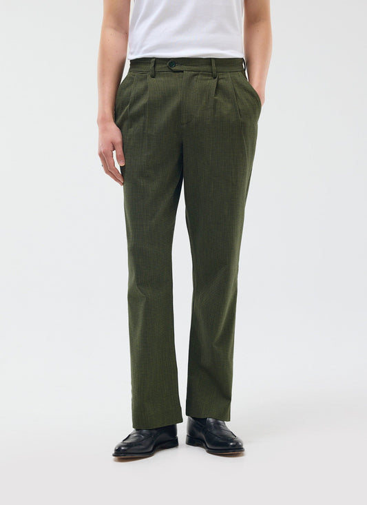 Men's Pleated Suit Trousers - Houndstooth Forest Green | Percival Everyday